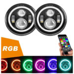 RGB 7 Inch Bluetooth LED Headlight, RGB Halo’s W/Amber Turn Signal Function DUBAITR
