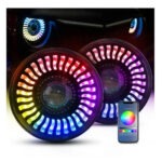 Halo Angel Eyes DRL Dual Beam Headlight For Jeep Wrangler, JP 7 Inch 50W RGB DUBAITR