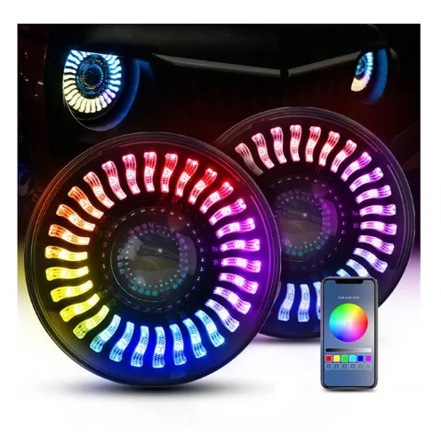 Halo Angel Eyes DRL Dual Beam Headlight For Jeep Wrangler, JP 7 Inch 50W RGB DUBAITR