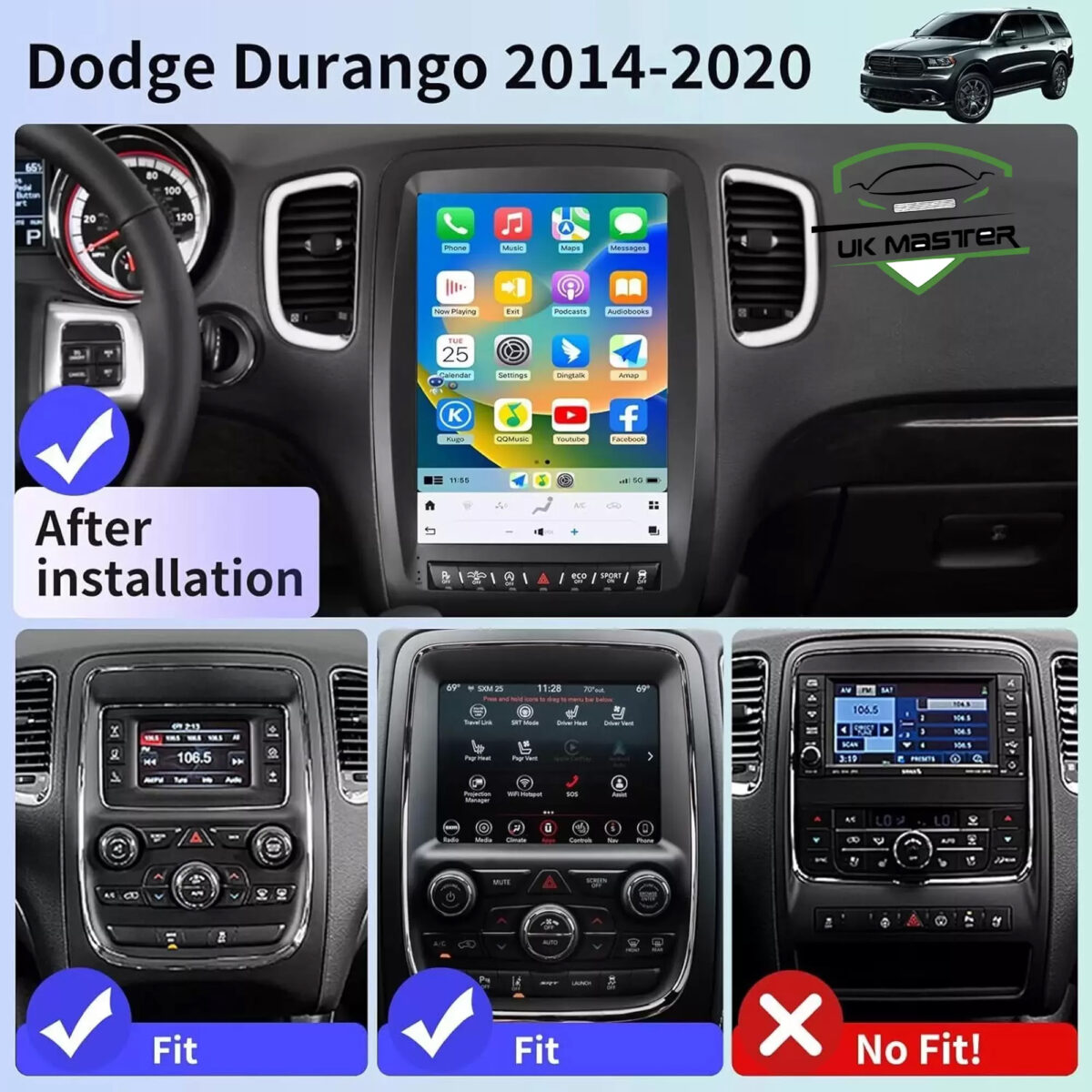 Ukmaster 8+128 Dodge Durango 2014-2020 Android Apple carplay 12.1 inch tesla style DUBAITR
